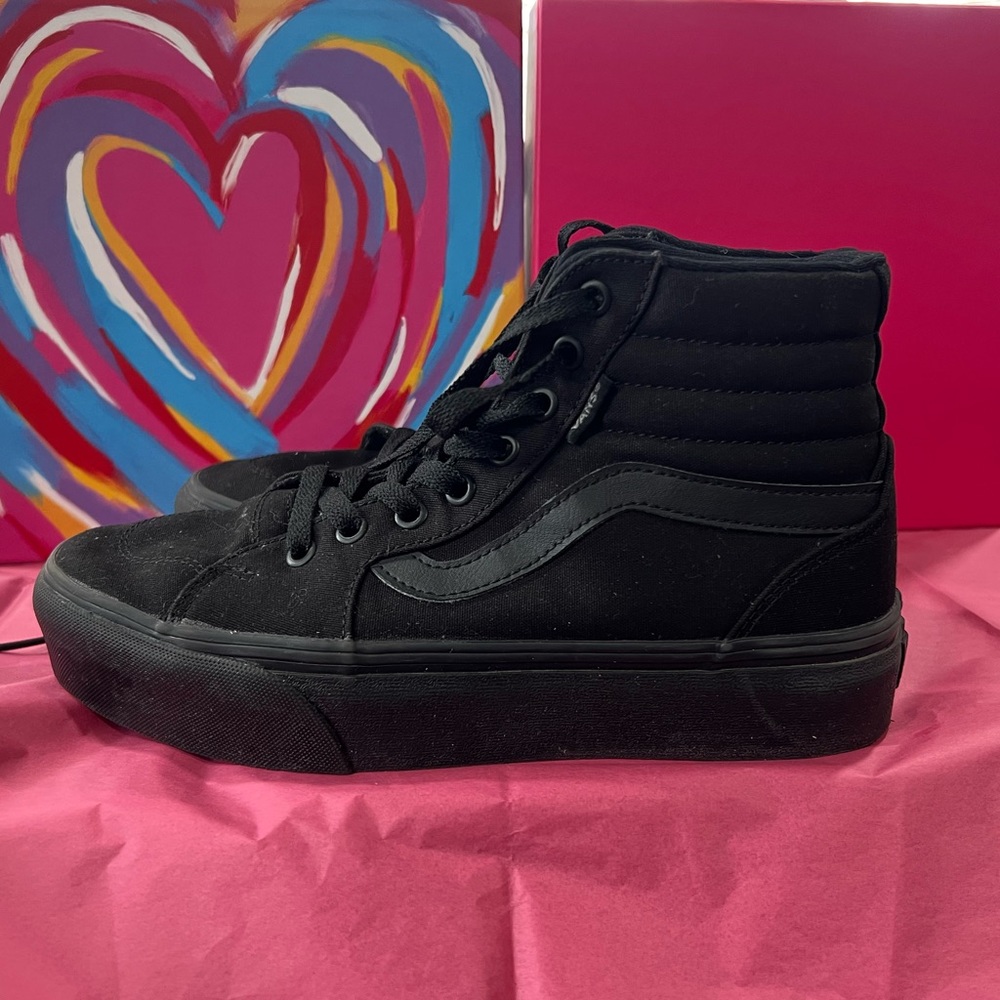 Black platform Vans 8.5